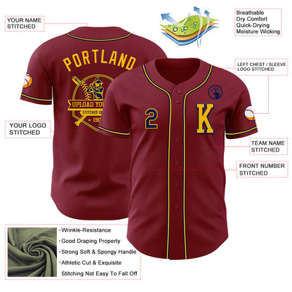 Custom Crimson Navy-Gold Authentic Baseball Jersey - Sky-Custom
