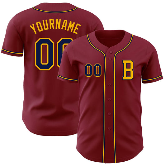 Custom Crimson Navy-Gold Authentic Baseball Jersey - Sky-Custom