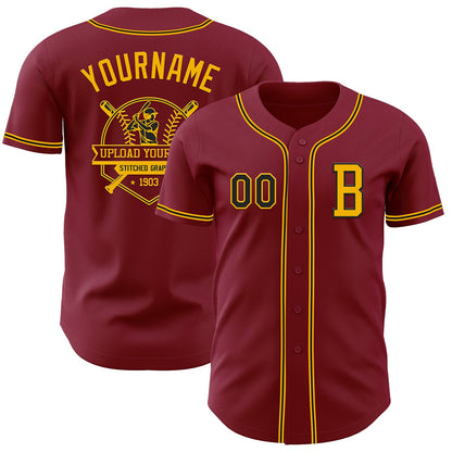 Custom Crimson Black-Gold Authentic Baseball Jersey - Sky-Custom