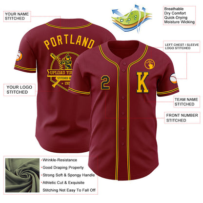 Custom Crimson Black-Gold Authentic Baseball Jersey - Sky-Custom