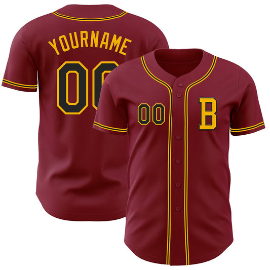 Custom Crimson Black-Gold Authentic Baseball Jersey - Sky-Custom
