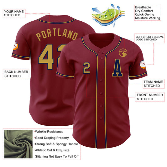 Custom Crimson Old Gold-Navy Authentic Baseball Jersey - Sky-Custom