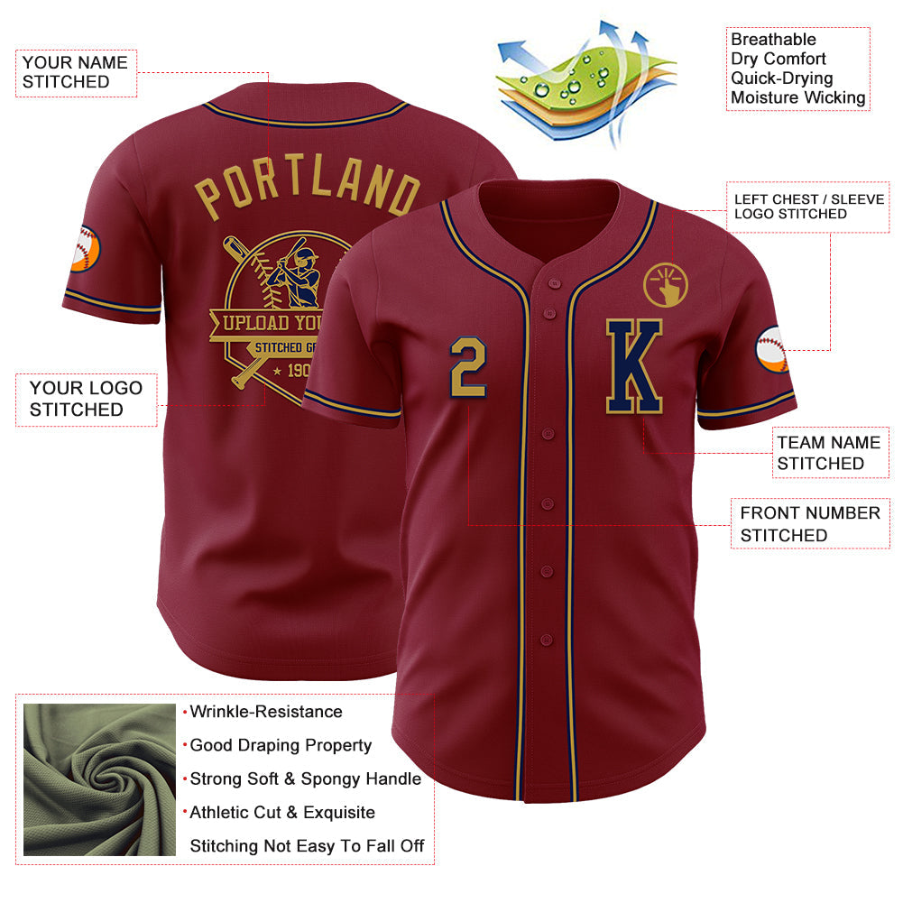 Custom Crimson Old Gold-Navy Authentic Baseball Jersey - Sky-Custom