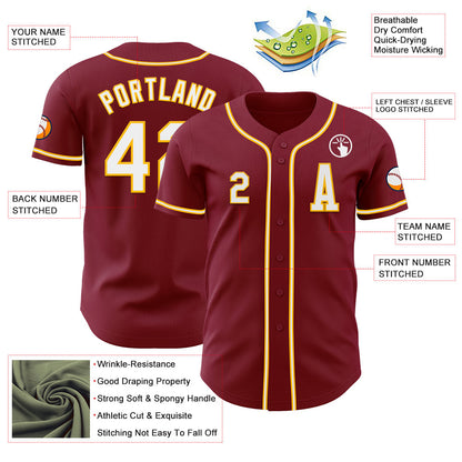 Custom Crimson White-Gold Authentic Baseball Jersey - Sky-Custom