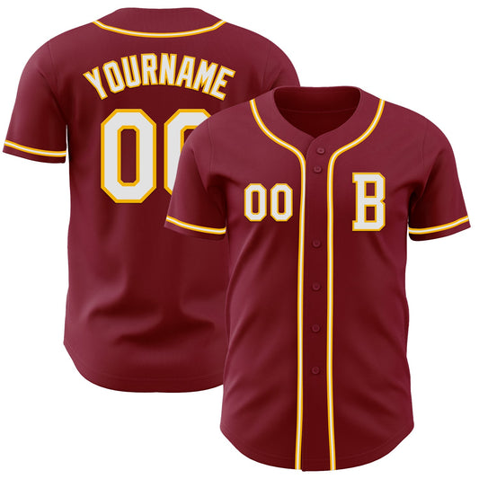 Custom Crimson White-Gold Authentic Baseball Jersey - Sky-Custom