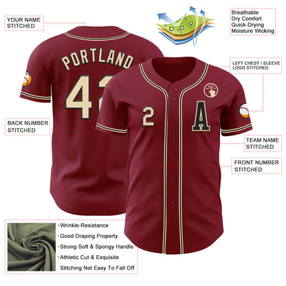 Custom Crimson City Cream-Black Authentic Baseball Jersey - Sky-Custom