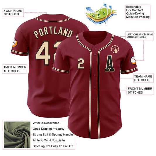 Custom Crimson City Cream-Black Authentic Baseball Jersey - Sky-Custom