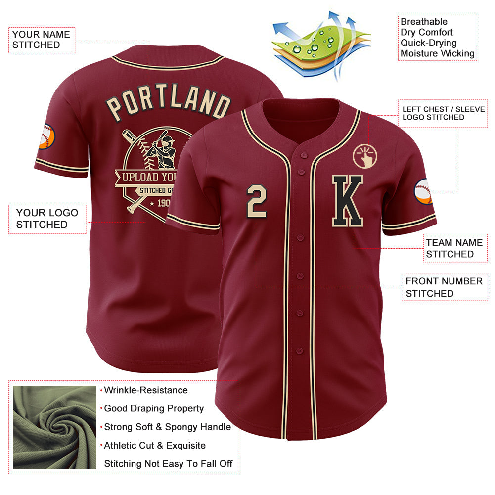 Custom Crimson City Cream-Black Authentic Baseball Jersey - Sky-Custom