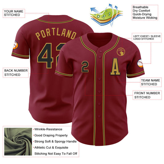 Custom Crimson Black-Old Gold Authentic Baseball Jersey - Sky-Custom