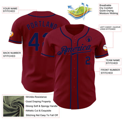 Custom Crimson Navy Authentic Baseball Jersey - Sky-Custom