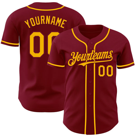 Custom Crimson Gold Authentic Baseball Jersey - Sky-Custom