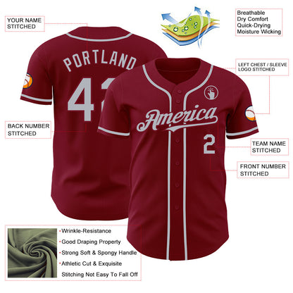 Custom Crimson Gray Authentic Baseball Jersey - Sky-Custom