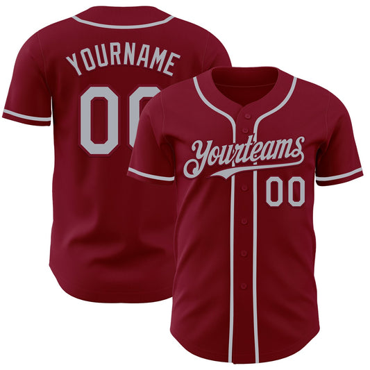 Custom Crimson Gray Authentic Baseball Jersey - Sky-Custom