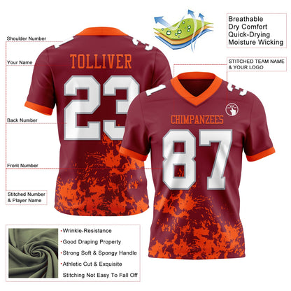 Custom Crimson White Orange-Gray Splash Mesh Authentic Football Jersey - Sky-Custom
