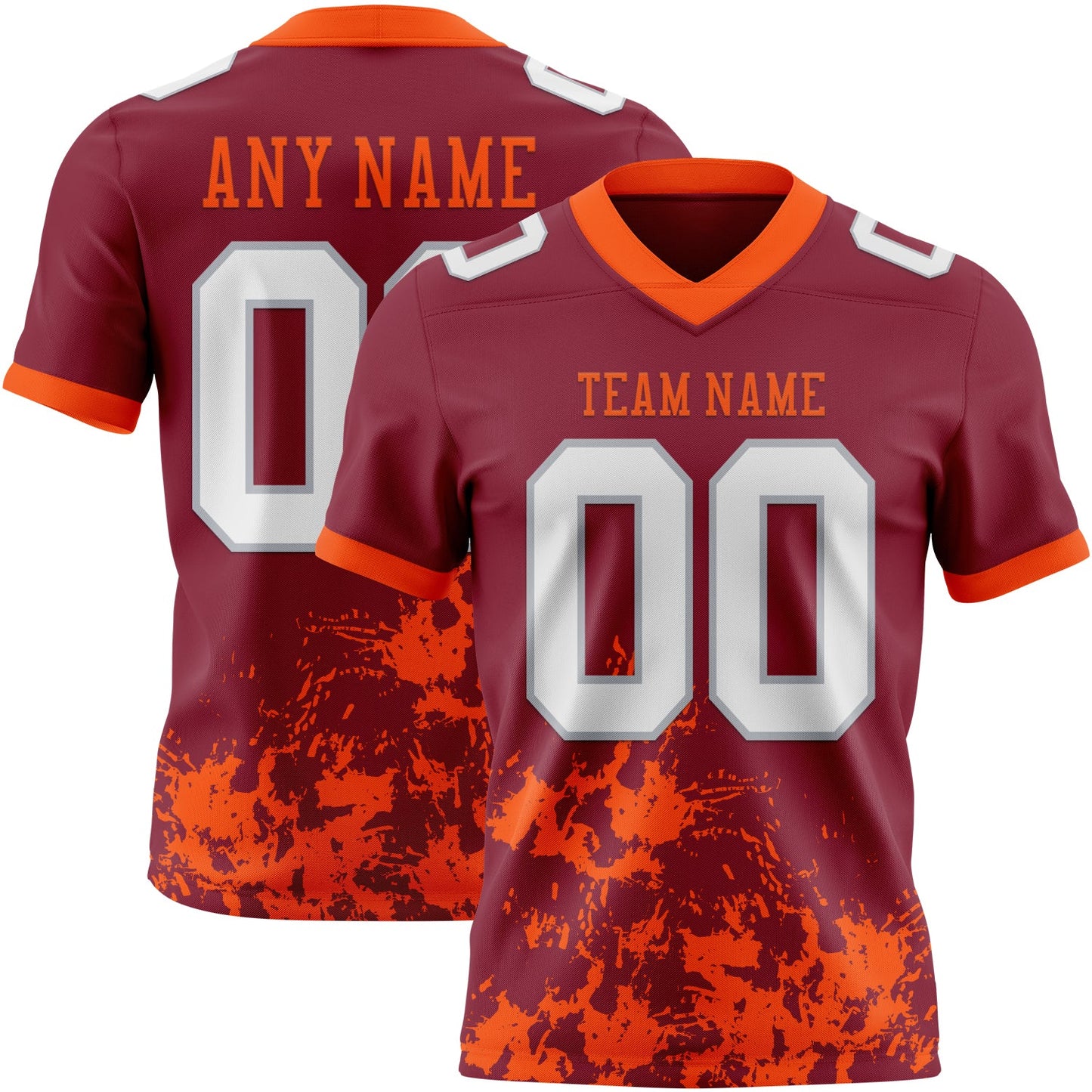 Custom Crimson White Orange-Gray Splash Mesh Authentic Football Jersey - Sky-Custom