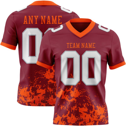 Custom Crimson White Orange-Gray Splash Mesh Authentic Football Jersey - Sky-Custom
