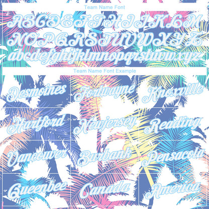 Custom Women's White White-Light Blue Hawaii Palm Trees 3D V-Neck Cropped Baseball Jersey - Sky-Custom