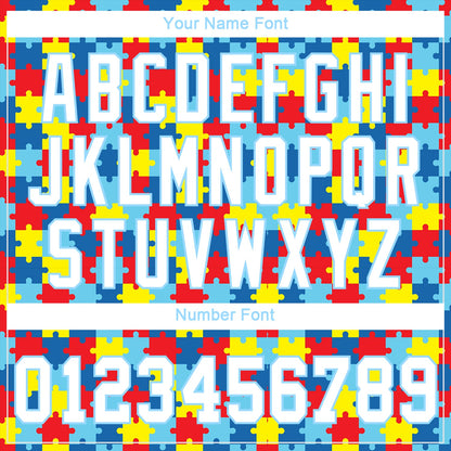 Custom Women's Autism Awareness Puzzle Pieces White-Light Blue 3D V-Neck Cropped Baseball Jersey - Sky-Custom