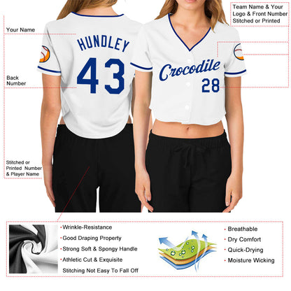 Custom Women's White Royal V-Neck Cropped Baseball Jersey - Sky-Custom