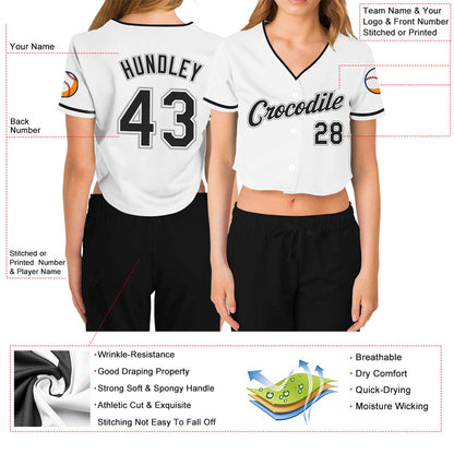 Custom Women's White Black-Gray V-Neck Cropped Baseball Jersey - Sky-Custom