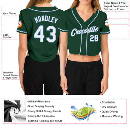 Custom Women's Green White-Light Blue V-Neck Cropped Baseball Jersey - Sky-Custom