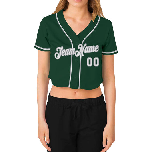 Custom Women's Green White-Gray V-Neck Cropped Baseball Jersey - Sky-Custom