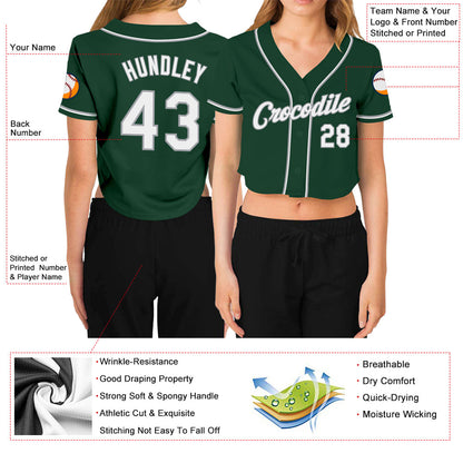 Custom Women's Green White-Gray V-Neck Cropped Baseball Jersey - Sky-Custom