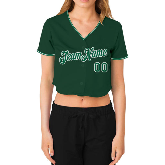 Custom Women's Green Kelly Green-White V-Neck Cropped Baseball Jersey - Sky-Custom