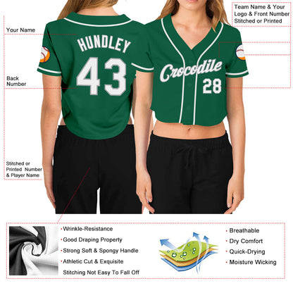 Custom Women's Kelly Green White-Gray V-Neck Cropped Baseball Jersey - Sky-Custom