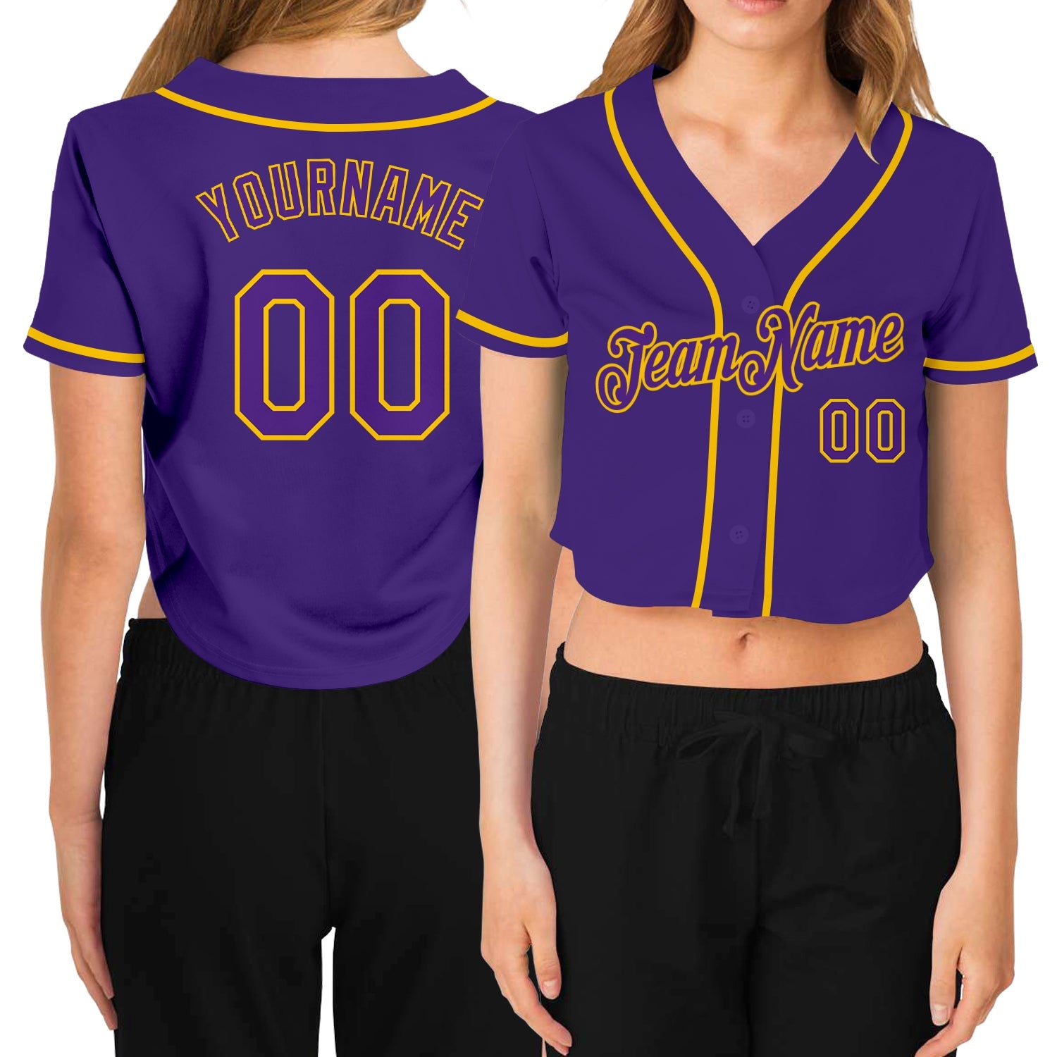 Custom Women's Purple Purple-Gold V-Neck Cropped Baseball Jersey - Sky-Custom