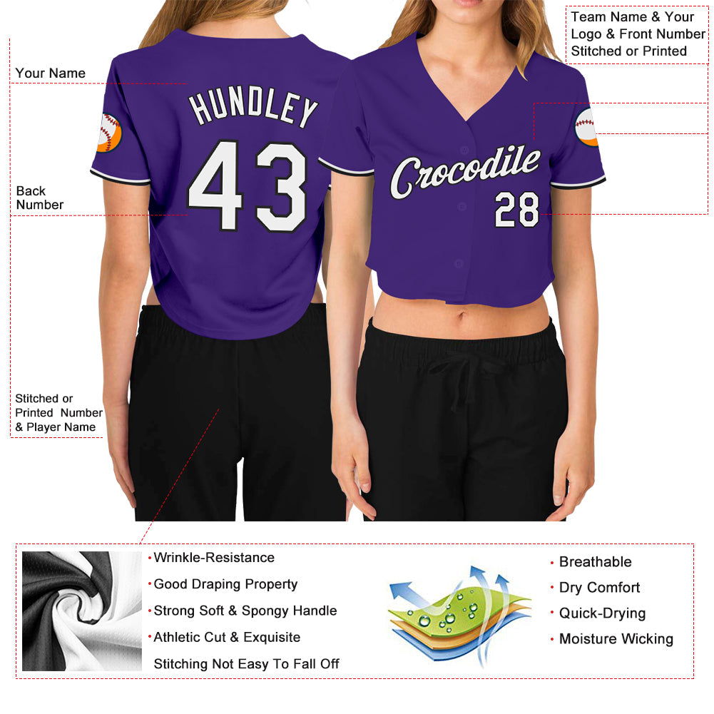 Custom Women's Purple White-Black V-Neck Cropped Baseball Jersey - Sky-Custom