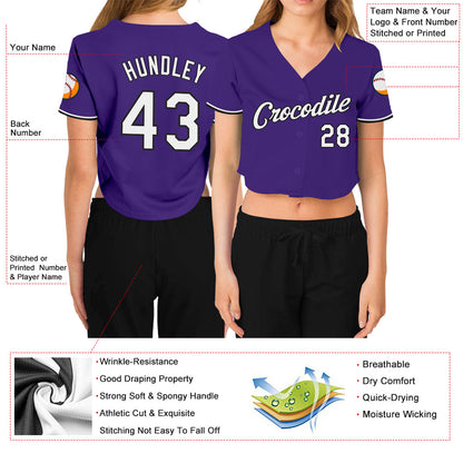 Custom Women's Purple White-Black V-Neck Cropped Baseball Jersey - Sky-Custom