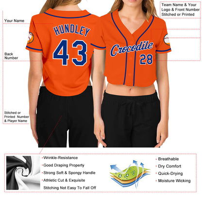 Custom Women's Orange Royal-White V-Neck Cropped Baseball Jersey - Sky-Custom