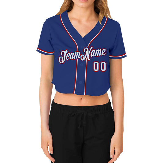 Custom Women's Royal White-Red V-Neck Cropped Baseball Jersey - Sky-Custom