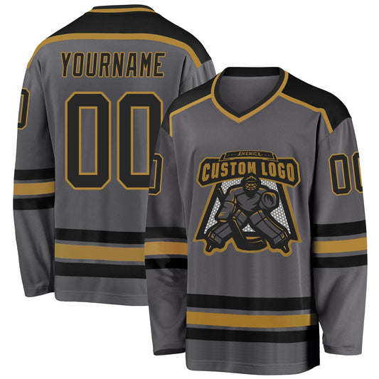 Custom Steel Gray Black-Old Gold Hockey Jersey - Sky-Custom
