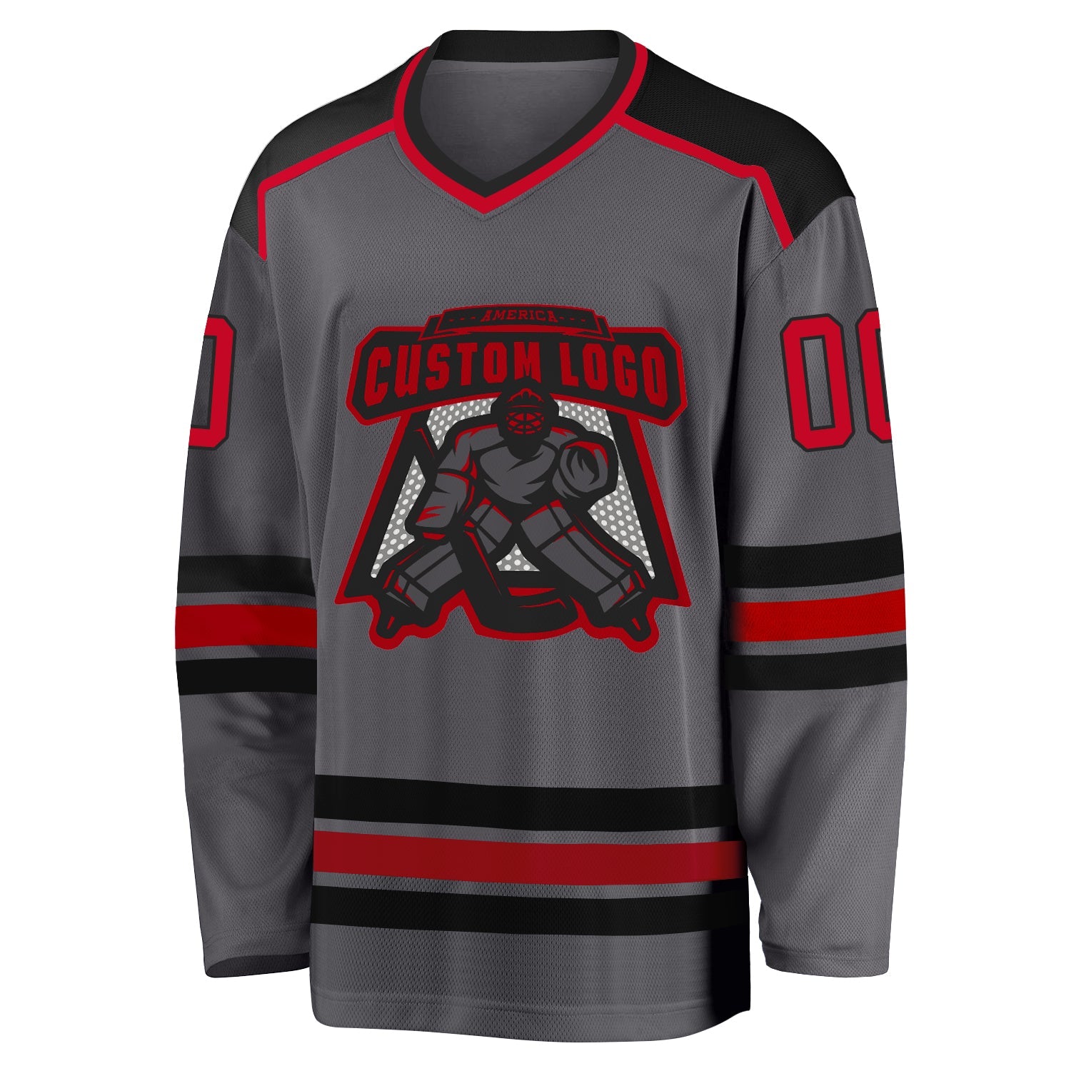 Custom Steel Gray Red-Black Hockey Jersey - Sky-Custom