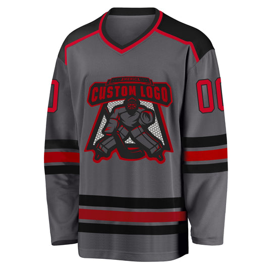 Custom Steel Gray Red-Black Hockey Jersey - Sky-Custom