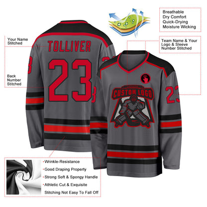 Custom Steel Gray Red-Black Hockey Jersey - Sky-Custom