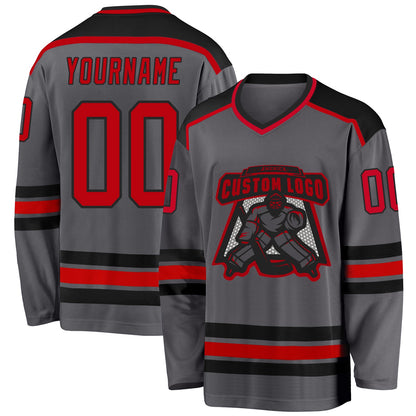 Custom Steel Gray Red-Black Hockey Jersey - Sky-Custom