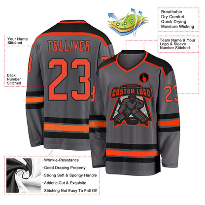 Custom Steel Gray Orange-Black Hockey Jersey - Sky-Custom