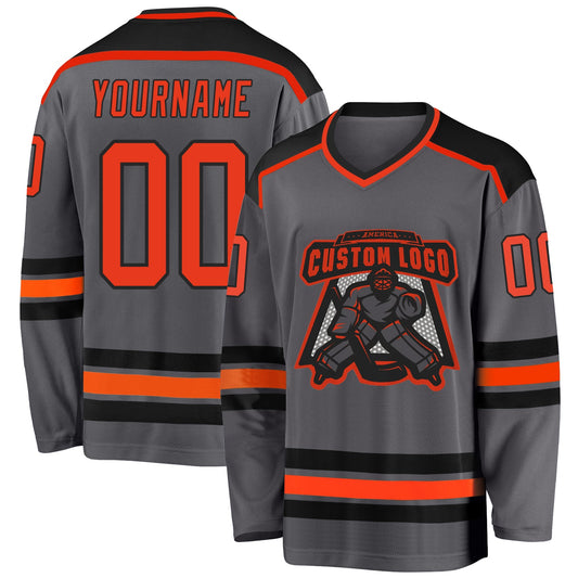 Custom Steel Gray Orange-Black Hockey Jersey - Sky-Custom