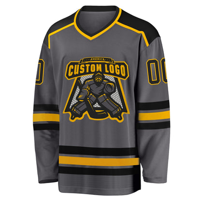 Custom Steel Gray Black-Gold Hockey Jersey - Sky-Custom