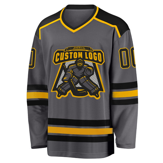 Custom Steel Gray Black-Gold Hockey Jersey - Sky-Custom
