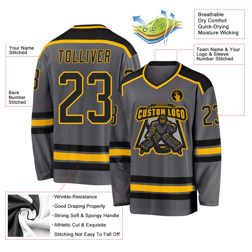 Custom Steel Gray Black-Gold Hockey Jersey - Sky-Custom