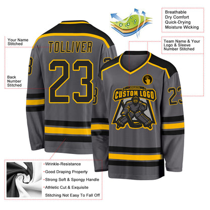 Custom Steel Gray Black-Gold Hockey Jersey - Sky-Custom