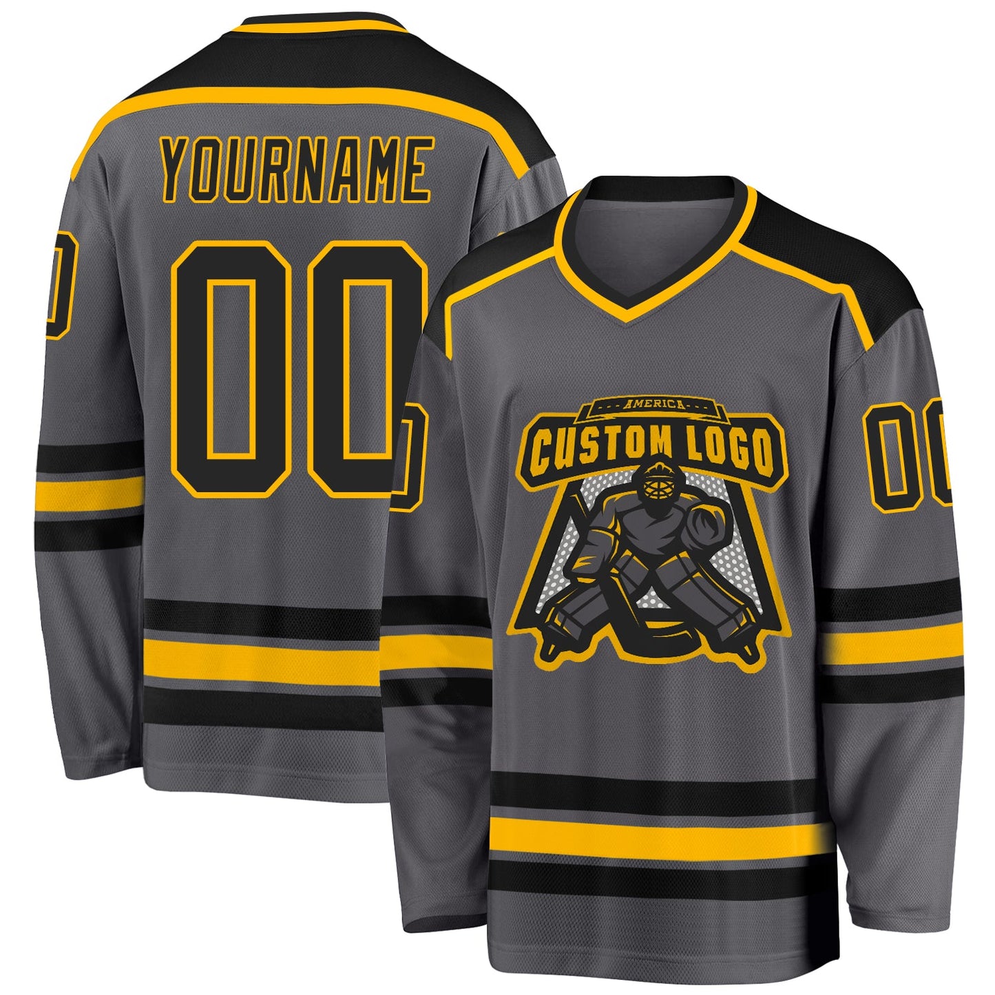 Custom Steel Gray Black-Gold Hockey Jersey - Sky-Custom