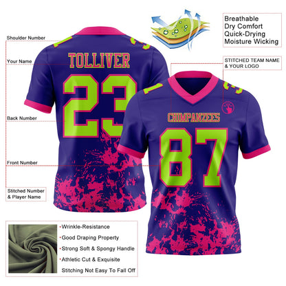 Custom Dark Purple Neon Green-Hot Pink Splash Mesh Authentic Football Jersey - Sky-Custom
