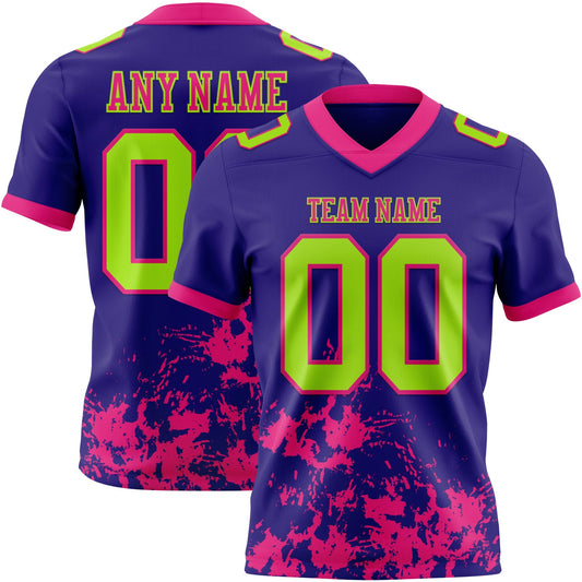 Custom Dark Purple Neon Green-Hot Pink Splash Mesh Authentic Football Jersey - Sky-Custom