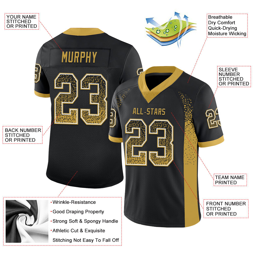 Custom Black Old Gold-White Mesh Drift Fashion Football Jersey - Sky-Custom