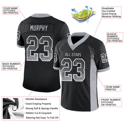 Custom Black Gray-White Mesh Drift Fashion Football Jersey - Sky-Custom